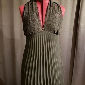 Black Lace Sheer Pleated Halter Dress M/L